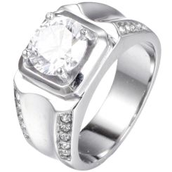 **COI Titanium Gold Tone/Silver Solitaire Ring With Cubic Zirconia-9234AA