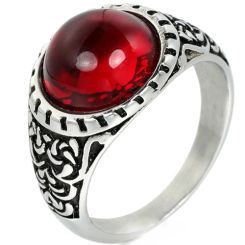 **COI Titanium Black Silver Celtic Ring With Created Red Ruby Cabochon/Blue Turquoise-9235AA