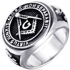 **COI Titanium Black Silver Masonic Freemason Ring-9236AA