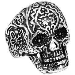 **COI Titanium Black Gold Tone/Silver Skull Ring-9237AA