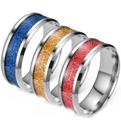 **COI Titanium Beveled Edges Ring With Blue/Red/Gold Tone Meteorite-9247AA