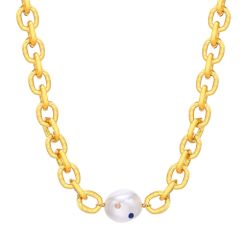 **COI Gold Tone Titanium Necklace With Synthetic Pearl & Cubic Zirconia(Length: 18.1 inches)-9259AA