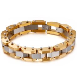 **COI Titanium Gold Tone Silver/Gold Tone/Silver Bracelet With Steel Clasp(Length: 8.66 inches)-9265AA