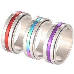 **COI Titanium Red/Purple/Rainbow Color Center Groove Step Edges Ring-9271AA