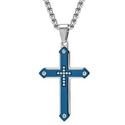 **COI Titanium Blue/Gold Tone Silver Cross Pendant With Cubic Zirconia-9274AA