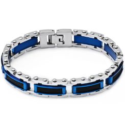 **COI Titanium Black Blue Silver Bracelet With Steel Clasp(Length: 8.27 inches)-9280AA