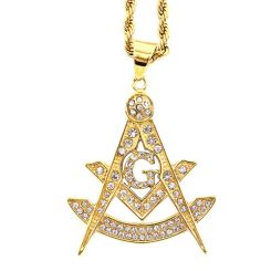 **COI Gold Tone Titanium Masonic Freemason Pendant With Cubic Zirconia-9291AA