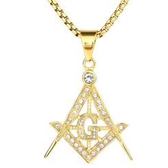 **COI Gold Tone Titanium Masonic Freemason Pendant With Cubic Zirconia-9292AA