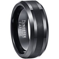 **COI Black Tungsten Carbide Polished & Matt Beveled Edges Ring-9307AA