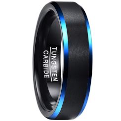 **COI Tungsten Carbide Black Blue Beveled Edges Ring-9308AA