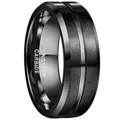 **COI Black Tungsten Carbide Center Groove Beveled Edges Ring-9310AA