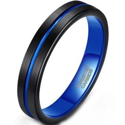 **COI Tungsten Carbide Black Blue Center Groove Pipe Cut Flat Ring-9318BB