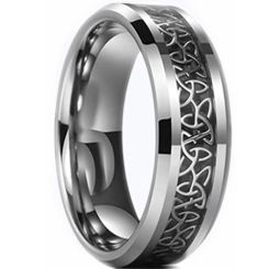**COI Tungsten Carbide Trinity Knots Beveled Edges Ring With Carbon Fiber-9330BB