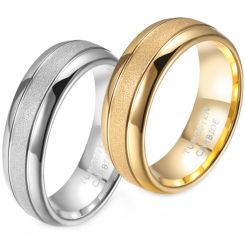 **COI Tungsten Carbide Gold Tone/Silver Double Grooves Sandblasted Ring-9333BB