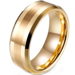 **COI Gold Tone Tungsten Carbide Beveled Edges Ring-9334AA