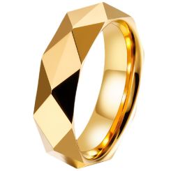 **COI Gold Tone Tungsten Carbide Faceted Ring-9340BB