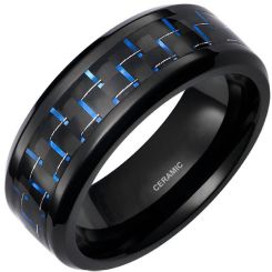 **COI Black Ceramic Beveled Edges Ring With Carbon Fiber-9341BB