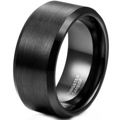 **COI Black Tungsten Carbide 10mm Beveled Edges Ring-9344BB