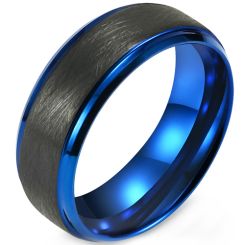 **COI Tungsten Carbide Black Blue Sandblasted Beveled Edges Ring-9353AA