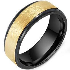 **COI Tungsten Carbide Black Gold Tone Sandblasted Beveled Edges Ring-9354AA
