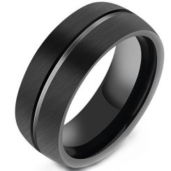 **COI Black Tungsten Carbide Center Groove Dome Court Ring-9360AA