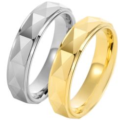 **COI Tungsten Carbide Black/Gold Tone/Silver Faceted Step Edges Ring-9361AA