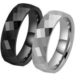 **COI Tungsten Carbide Black/Gold Tone/Silver Faceted Ring-9364AA