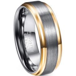**COI Tungsten Carbide Gold Tone Silver Step Edges Ring-9370BB