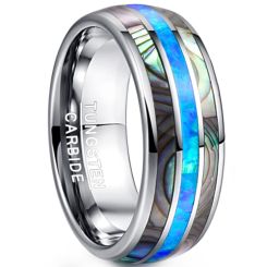 **COI Tungsten Carbide Crushed Opal & Abalone Shell Dome Court Ring-9373BB