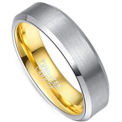 **COI Tungsten Carbide Gold Tone Silver Beveled Edges Ring-9377BB