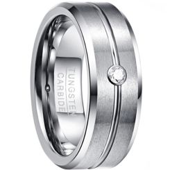 **COI Tungsten Carbide Center Groove Beveled Edges Ring With Cubic Zirconia-9381BB