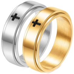 **COI Titanium Gold Tone/Silver Cross Step Edges Ring-9418AA