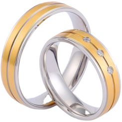 **COI Titanium Gold Tone Silver Center Groove Step Edges Couple Wedding Ring-9419AA