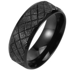 **COI Titanium Black/Gold Tone/Silver Sandblasted Grooves Beveled Edges Ring-9428AA