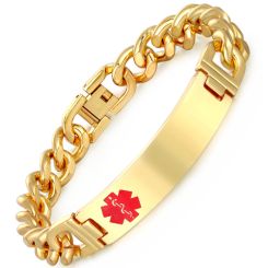 **COI Gold Tone Titanium Medical Alert Bracelet With Steel Clasp(Length: 8.66 inches)-9437AA