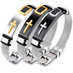 **COI Titanium Black Gold Tone Silver Cross Bracelet With Steel Clasp(Length: 8.27 inches)-9438AA