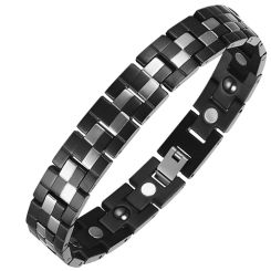 **COI Titanium Black Silver Checkered Flag Bracelet With Steel Clasp(Length: 8.46 inches)-9447AA