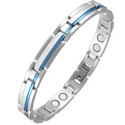 **COI Titanium Blue Silver Bracelet With Steel Clasp(Length: 8.46 inches)-9450AA