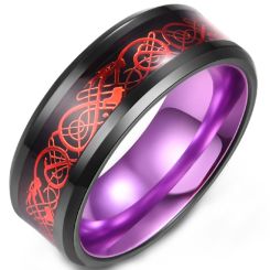 **COI Titanium Black Green/Red/Purple/Blue Red Dragon Beveled Edges Ring-9459AA