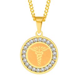 **COI Gold Tone Titanium Medical Alert Pendant With Cubic Zirconia-9462AA