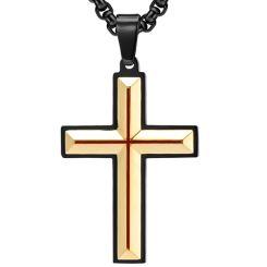 **COI Titanium Black Silver Red Cross Pendant-9471AA