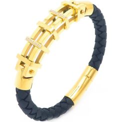 **COI Titanium Gold Tone/Silver Genuine Leather Bracelet With Steel Clasp(Length: 8.27 inches)-9476AA