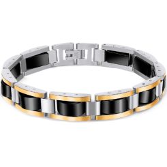 **COI Titanium Black Gold Tone Silver Bracelet With Steel Clasp(Length: 8.27 inches)-9485AA