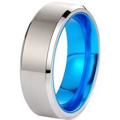 **COI Titanium Blue Silver Beveled Edges Ring-9486AA