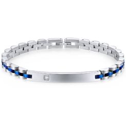 **COI Titanium Blue Silver Cubic Zirconia Bracelet With Steel Clasp(Length: 7.28 inches)-9501AA