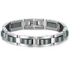 **COI Titanium Black Silver Bracelet With Steel Clasp(Length: 9.05 inches)-9503AA