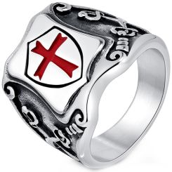 **COI Titanium Black/Silver Red Cross Celtic Ring-9531AA