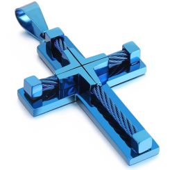 **COI Titanium Black/Gold Tone/Silver/Blue Cross Pendant With Wire-9555AA