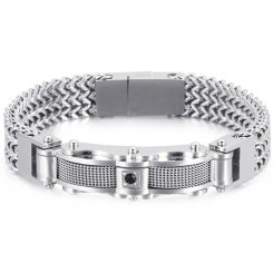**COI Titanium Gold Tone/Silver Cubic Zirconia Bracelet With Steel Clasp(Length: 9.06 inches)-9563AA