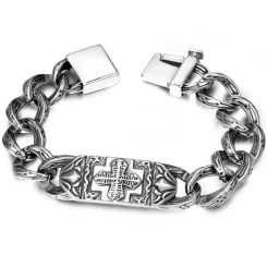 **COI Titanium Black Silver Cross Bracelet With Steel Clasp(Length: 8.66 inches)-9567AA